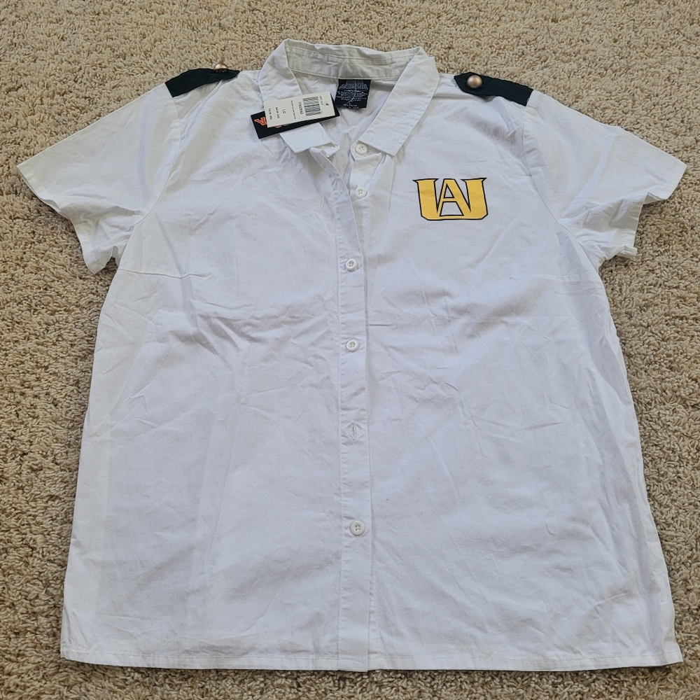 NWT My Hero Academia Uniform Top L 100% Cotton Button Up Cosplay